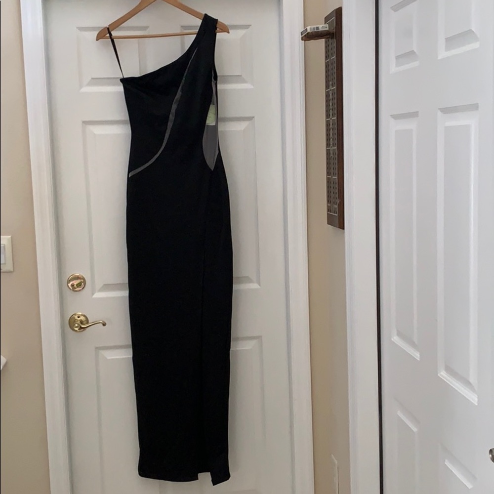 Long special occasion dress with cut outs & slit